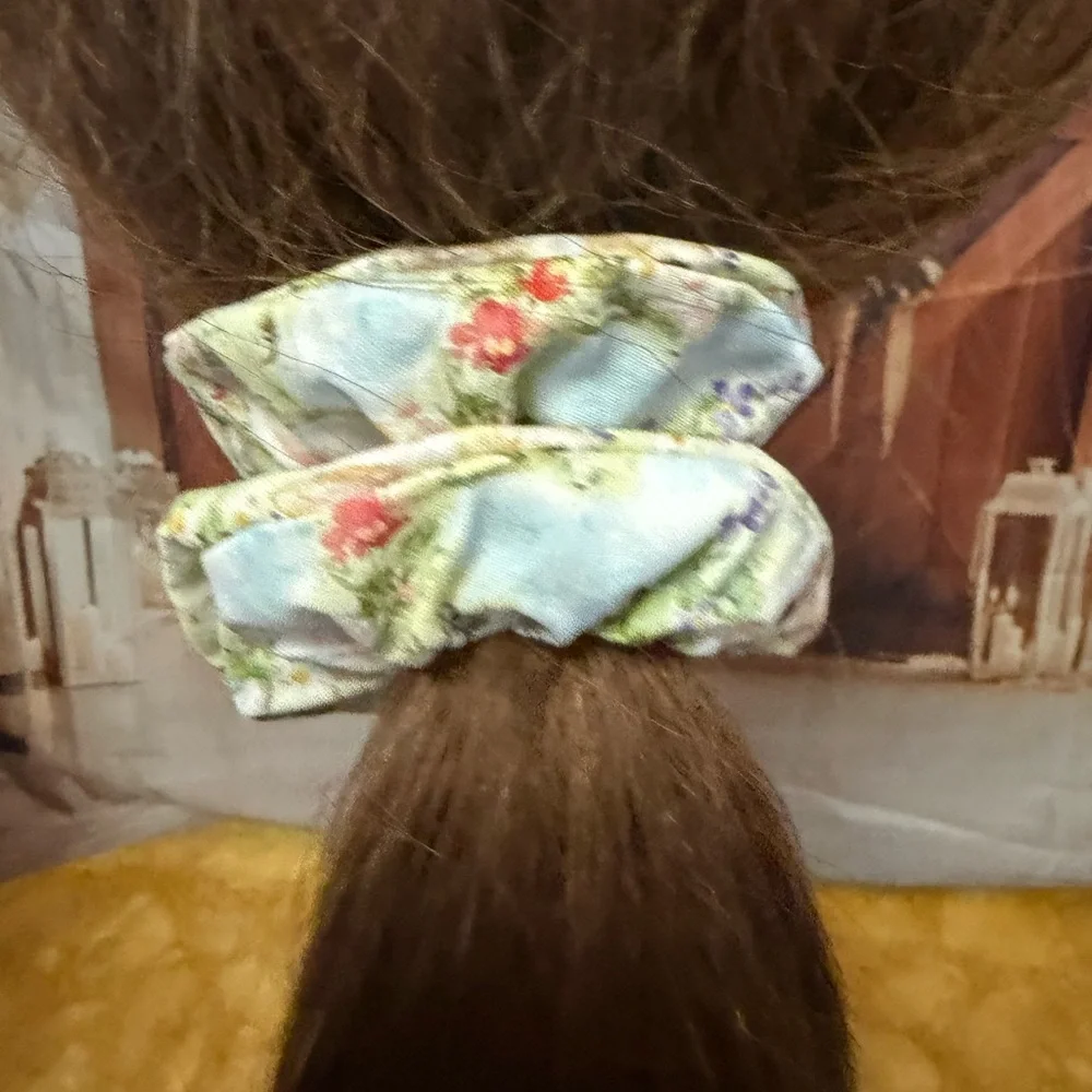 Dog Print off white Floral Scrunchie